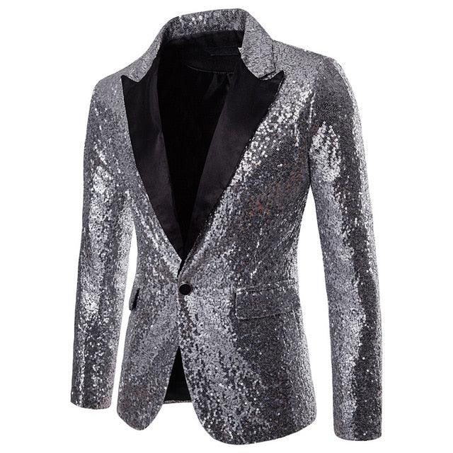 Luxury Royal Glitter Blazer Jacket - Men Flower Lapel 2 Color Conversion Blazers (T2M)(CC5)