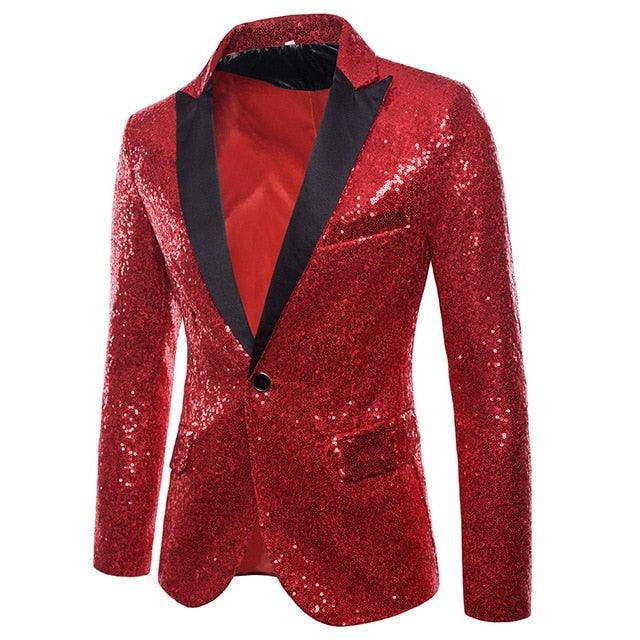 Luxury Royal Glitter Blazer Jacket - Men Flower Lapel 2 Color Conversion Blazers (T2M)(CC5)