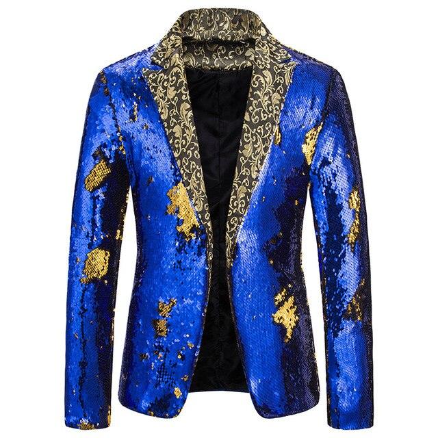 Luxury Royal Glitter Blazer Jacket - Men Flower Lapel 2 Color Conversion Blazers (T2M)(CC5)