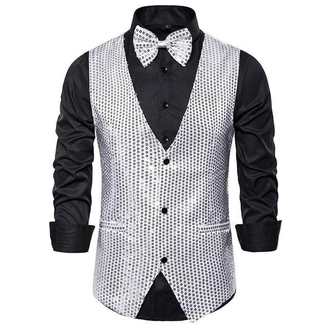 Luxury Royal Glitter Blazer Jacket - Men Flower Lapel 2 Color Conversion Blazers (T2M)(CC5)