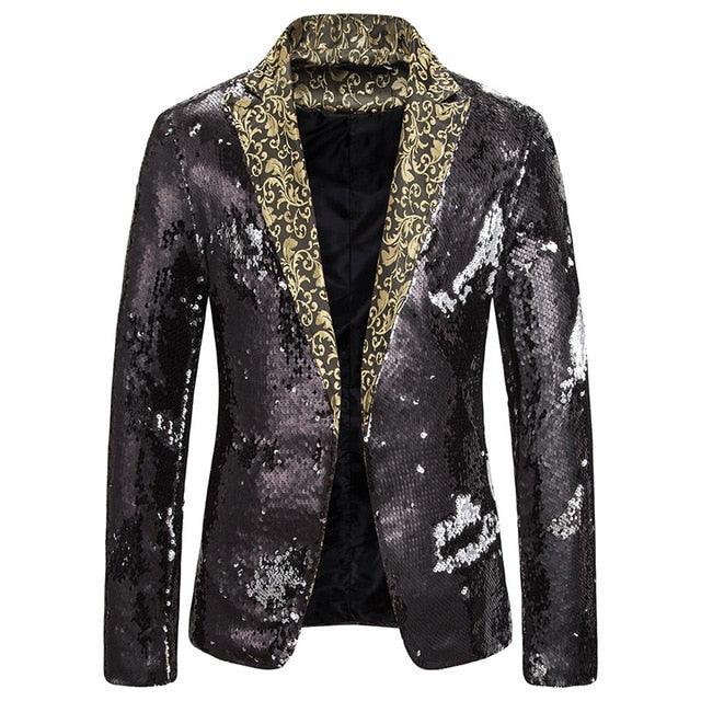 Luxury Royal Glitter Blazer Jacket - Men Flower Lapel 2 Color Conversion Blazers (T2M)(CC5)
