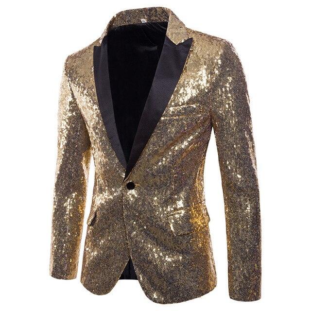 Luxury Royal Glitter Blazer Jacket - Men Flower Lapel 2 Color Conversion Blazers (T2M)(CC5)