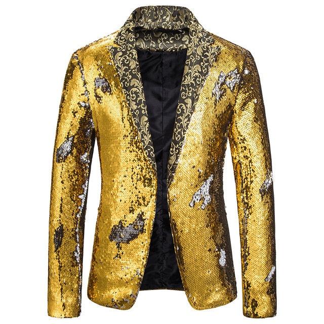 Luxury Royal Glitter Blazer Jacket - Men Flower Lapel 2 Color Conversion Blazers (T2M)(CC5)
