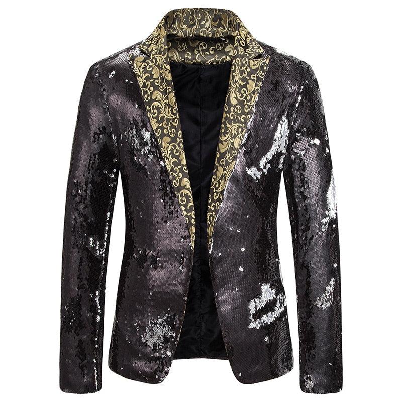 Luxury Royal Glitter Blazer Jacket - Men Flower Lapel 2 Color Conversion Blazers (T2M)(CC5)