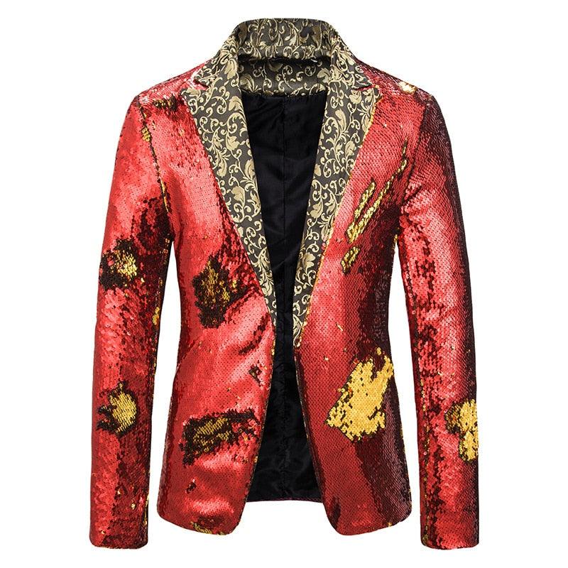 Luxury Royal Glitter Blazer Jacket - Men Flower Lapel 2 Color Conversion Blazers (T2M)(CC5)