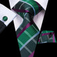 New Men's Tie - Green Plaid 100% Silk Jacquard Classic Tie - Men Hanky Cufflinks Set (2U17)(MA2)