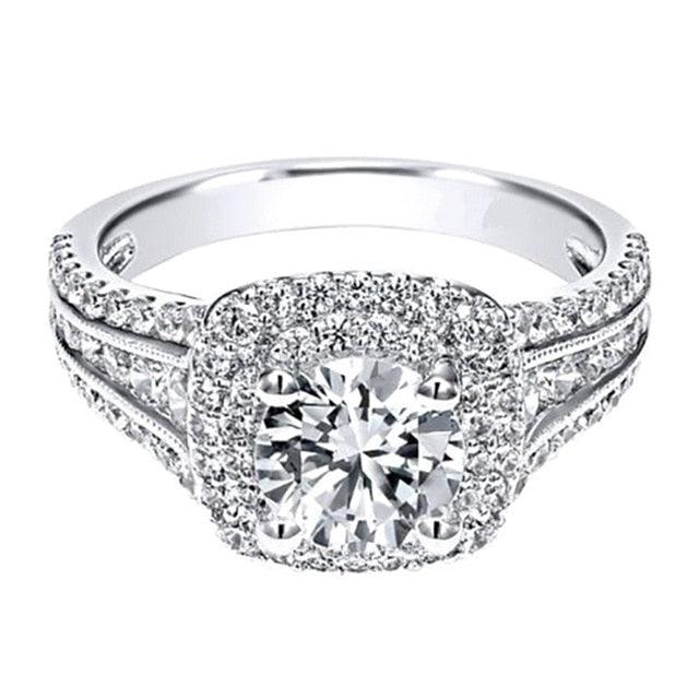 Luxury Silver Color Engagement Ring with Rhinestone Jewelry Wedding Band Anniversary Gift (7JW)1(2U81)
