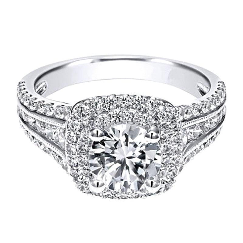 Luxury Silver Color Engagement Ring with Rhinestone Jewelry Wedding Band Anniversary Gift (7JW)1(2U81)
