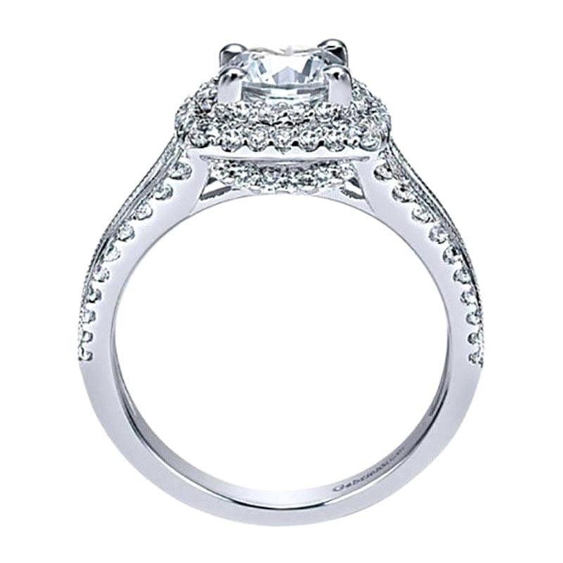 Luxury Silver Color Engagement Ring with Rhinestone Jewelry Wedding Band Anniversary Gift (7JW)1(2U81)
