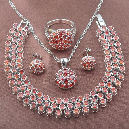 Luxury Women's Jewelry Set - Zirconia Bracelet, Necklace ,Earrings & Ring Set (3JW)