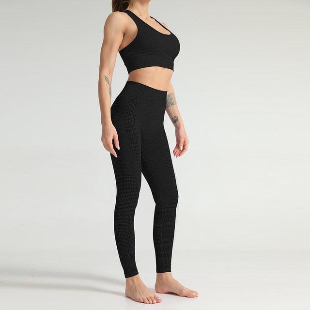 Amazing 2PCS Women Fitness Gym Set - Leggings + Cropped Sport Shirts - Sport Tracksuit (2U24)