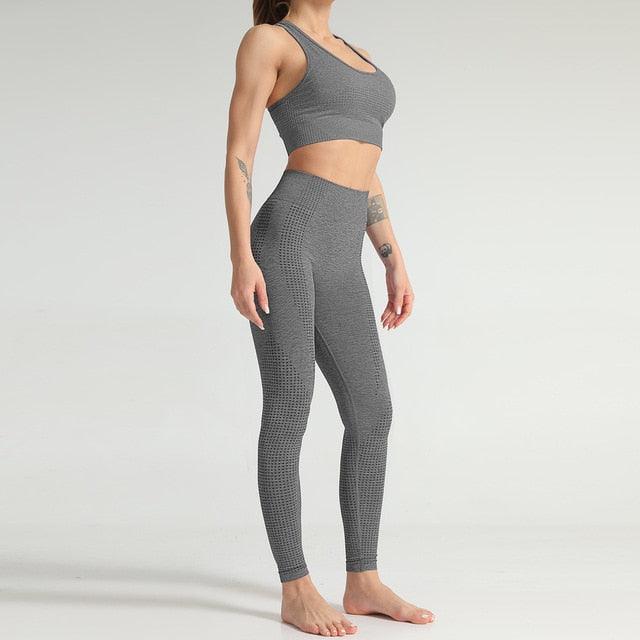 Amazing 2PCS Women Fitness Gym Set - Leggings + Cropped Sport Shirts - Sport Tracksuit (2U24)
