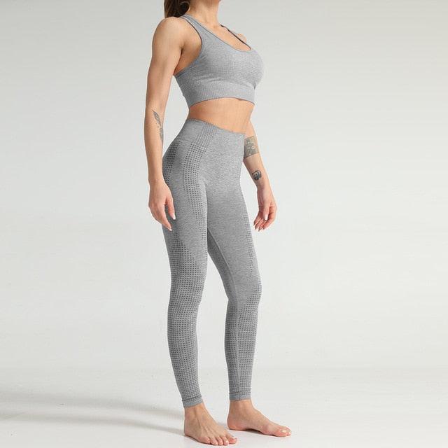 Amazing 2PCS Women Fitness Gym Set - Leggings + Cropped Sport Shirts - Sport Tracksuit (2U24)