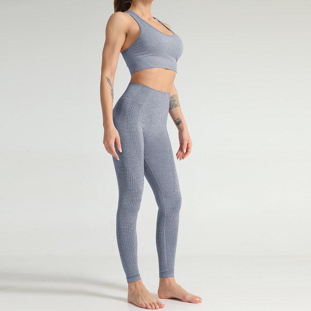 Amazing 2PCS Women Fitness Gym Set - Leggings + Cropped Sport Shirts - Sport Tracksuit (2U24)