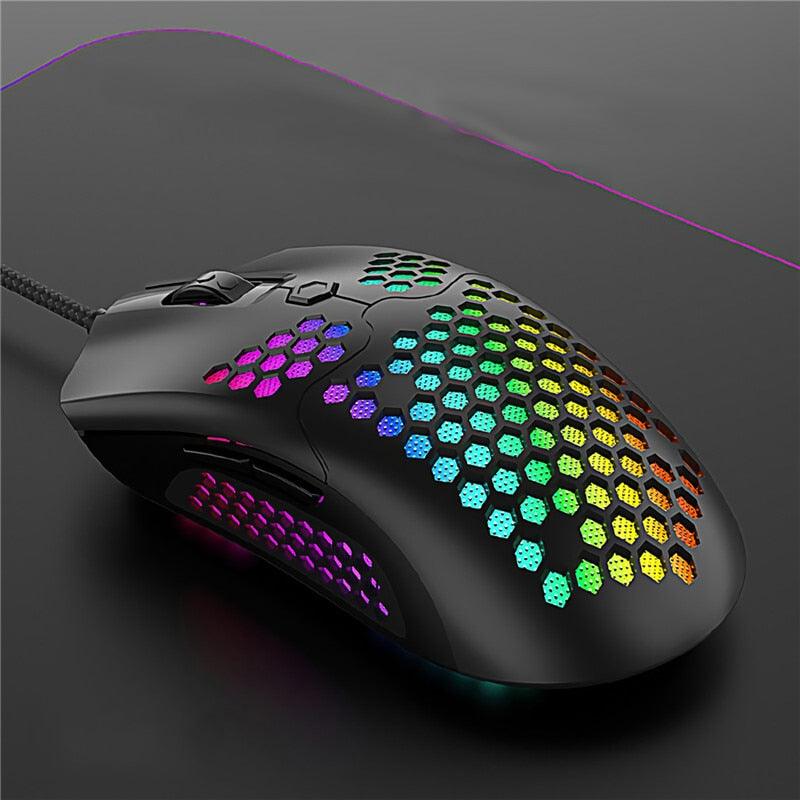 Trending M5 Mouse Breathing RGB Colorful Hollow Honeycomb Shape - 12000DPI Gaming Mouse USB Wired Gamer (D52)(CA1)