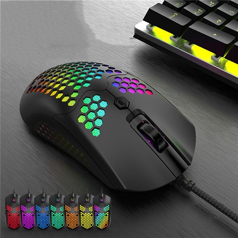 Trending M5 Mouse Breathing RGB Colorful Hollow Honeycomb Shape - 12000DPI Gaming Mouse USB Wired Gamer (D52)(CA1)