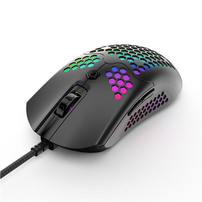 Trending M5 Mouse Breathing RGB Colorful Hollow Honeycomb Shape - 12000DPI Gaming Mouse USB Wired Gamer (D52)(CA1)