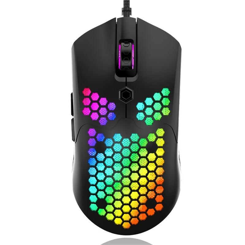 Trending M5 Mouse Breathing RGB Colorful Hollow Honeycomb Shape - 12000DPI Gaming Mouse USB Wired Gamer (D52)(CA1)