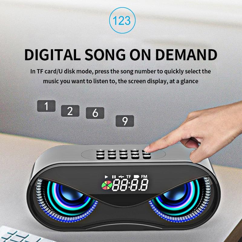 M6 Cool Owl Design Bluetooth Speaker - LED Flash Wireless Loudspeaker FM Radio Alarm Clock TF Card Support Select Songs By Number (D57)(HA)