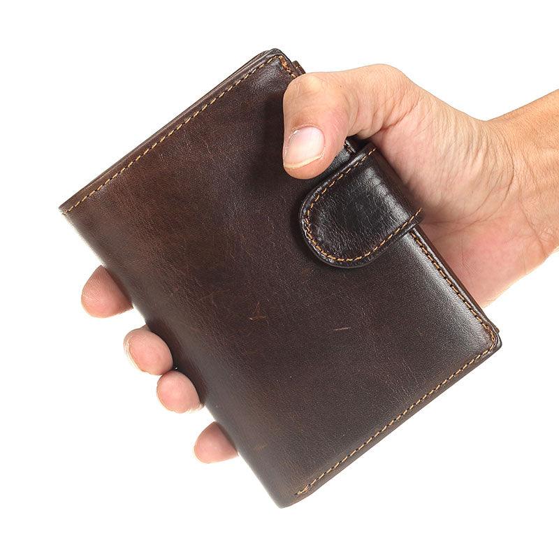 Men Wallet Oil Wax Cowhide Genuine Leather Wallets - Coin Clutch Short Wallet 13.5cm (D17)(MA5)