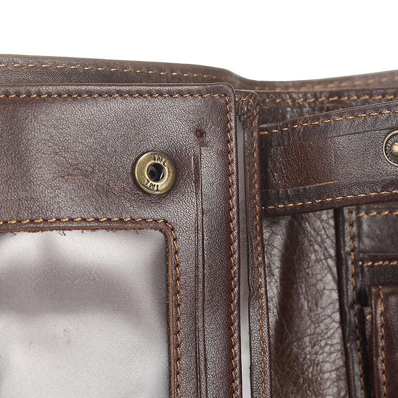 Men Wallet Oil Wax Cowhide Genuine Leather Wallets - Coin Clutch Short Wallet 13.5cm (D17)(MA5)