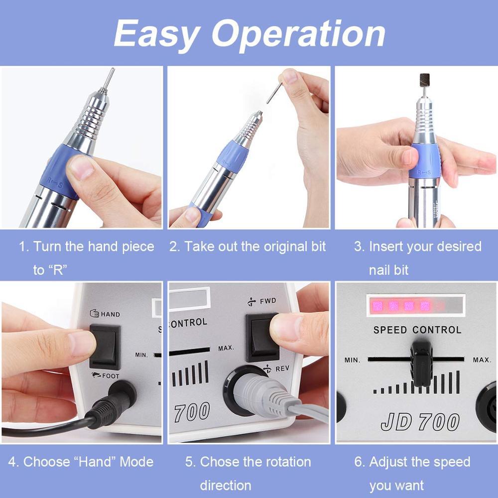 30000RPM JD700 Electric Nail Drill Machine Foot Pedal Acrylic Bits Set High-Speed Bearings Low Heat Low Noise (N3)(1U85)
