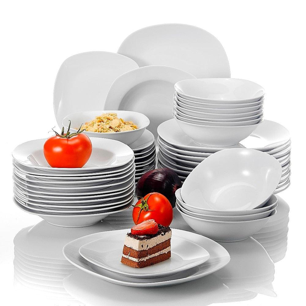 48-Piece Porcelain Tableware Dinner Set Cereal Bowls Dinner Soup Dessert Plates Set Service for 12 Person (AK7)(1U61)