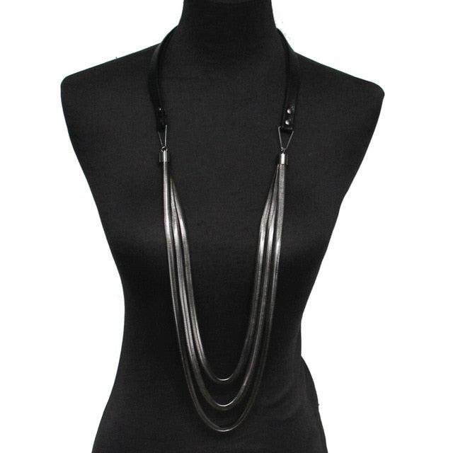 Trending Multi layers Leather Snake Chains Necklaces - Women Thick Chain Pendants Long Necklaces Statement Jewelry (5JW)1