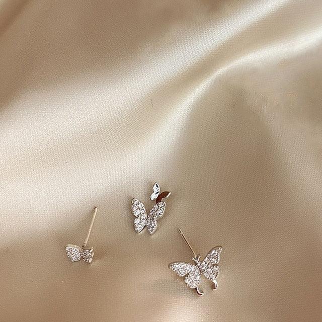 New Fashion Cute Rhinestone Gold Color Butterfly Stud Earrings (2JW1)(F81)