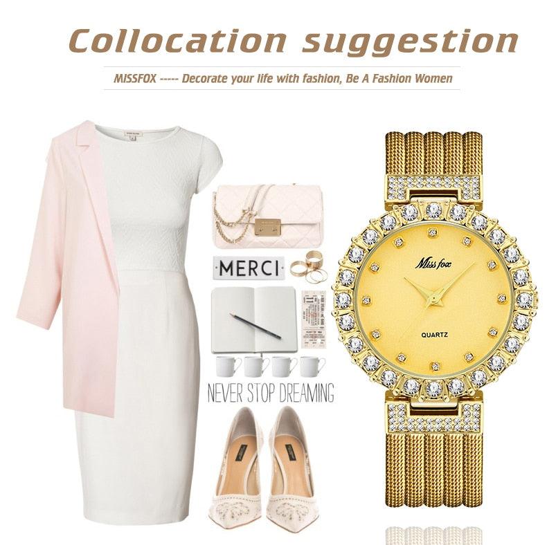 Beautiful Women's Luxury Watch - Waterproof Big Lab Diamond Ladies Wrist Watches (1U82)(9WH3)