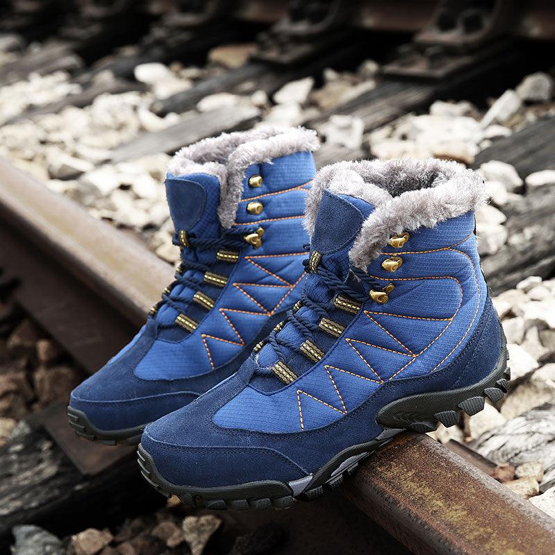 Winter Warm Fur Snow Boots - Men Adult Fashion Cow Suede Walking Work Safety Ankle Footwear (D13)(MSB4)