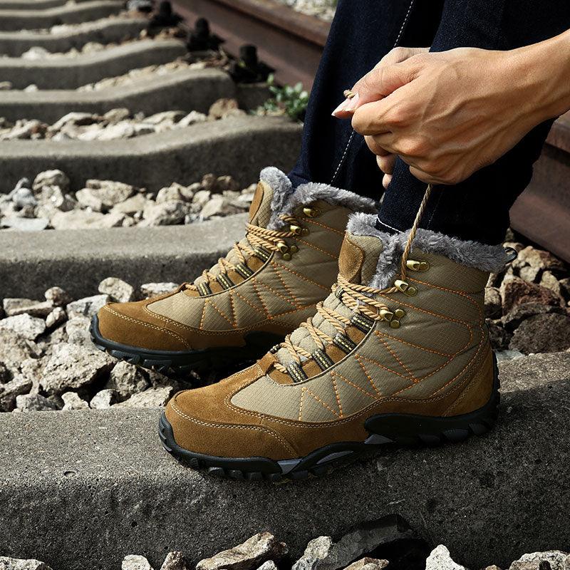 Winter Warm Fur Snow Boots - Men Adult Fashion Cow Suede Walking Work Safety Ankle Footwear (D13)(MSB4)