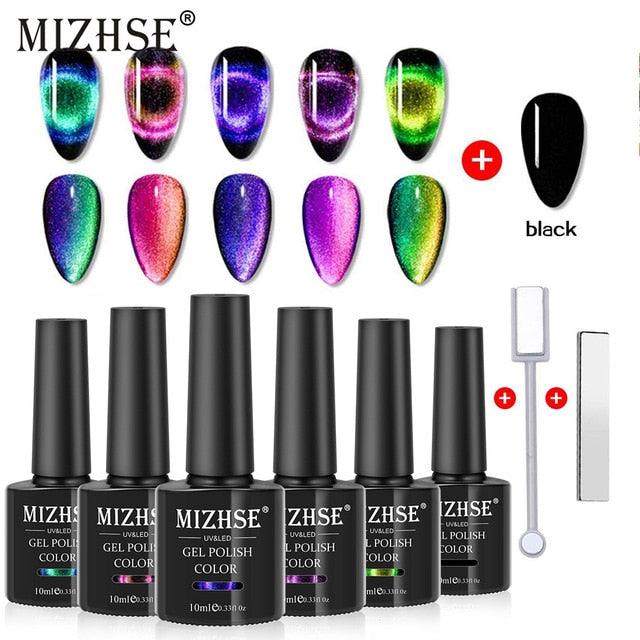 10ml 9D Cat Eye Gel Polish Set Chameleon Magnetic Gel Long Lasting Shining Laser Cat Eye Nail Art Black Base Need (N1)(1U85)