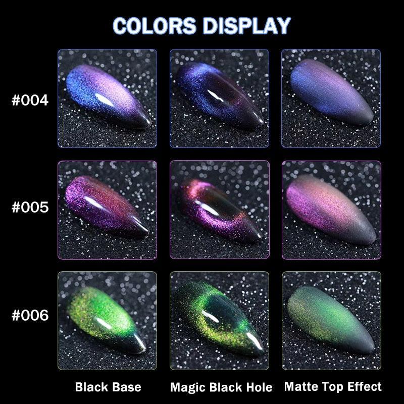 10ml 9D Cat Eye Gel Polish Set Chameleon Magnetic Gel Long Lasting Shining Laser Cat Eye Nail Art Black Base Need (N1)(1U85)