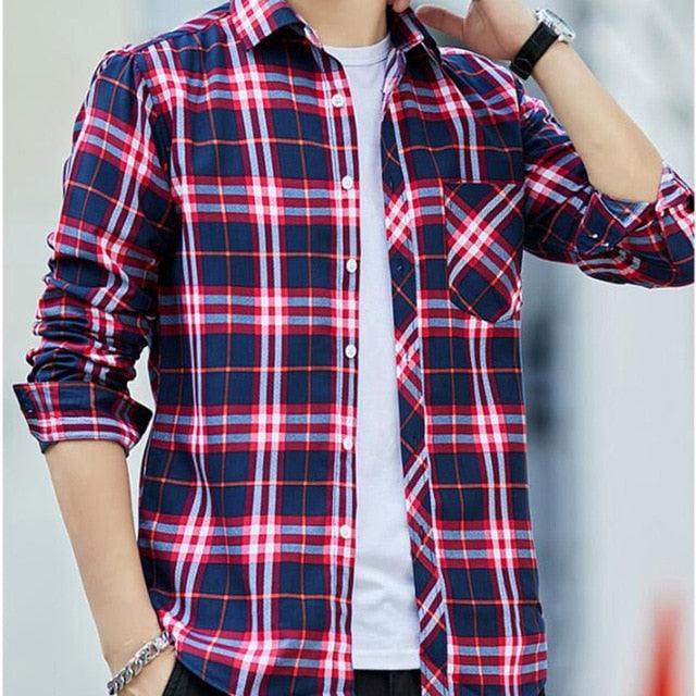 Men Plaid Long Sleeve Shirt - Casual Shirts Slim Fit (2U8)(2U11)