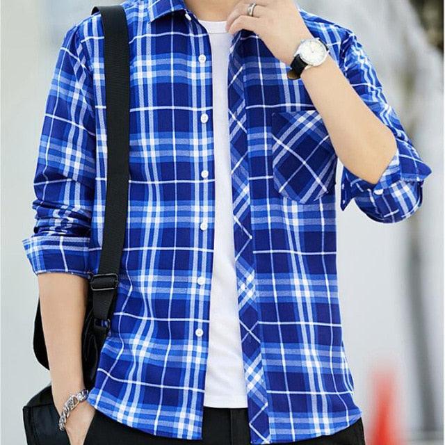 Men Plaid Long Sleeve Shirt - Casual Shirts Slim Fit (2U8)(2U11)
