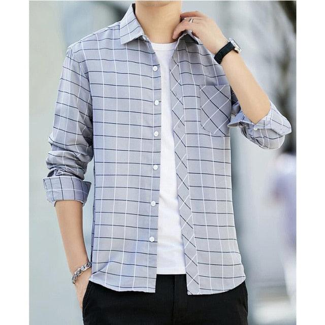 Men Plaid Long Sleeve Shirt - Casual Shirts Slim Fit (2U8)(2U11)