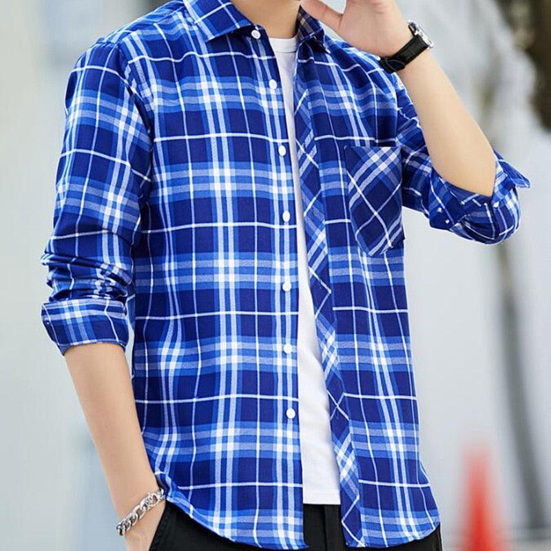 Men Plaid Long Sleeve Shirt - Casual Shirts Slim Fit (2U8)(2U11)