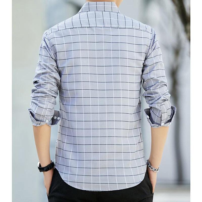 Men Plaid Long Sleeve Shirt - Casual Shirts Slim Fit (2U8)(2U11)