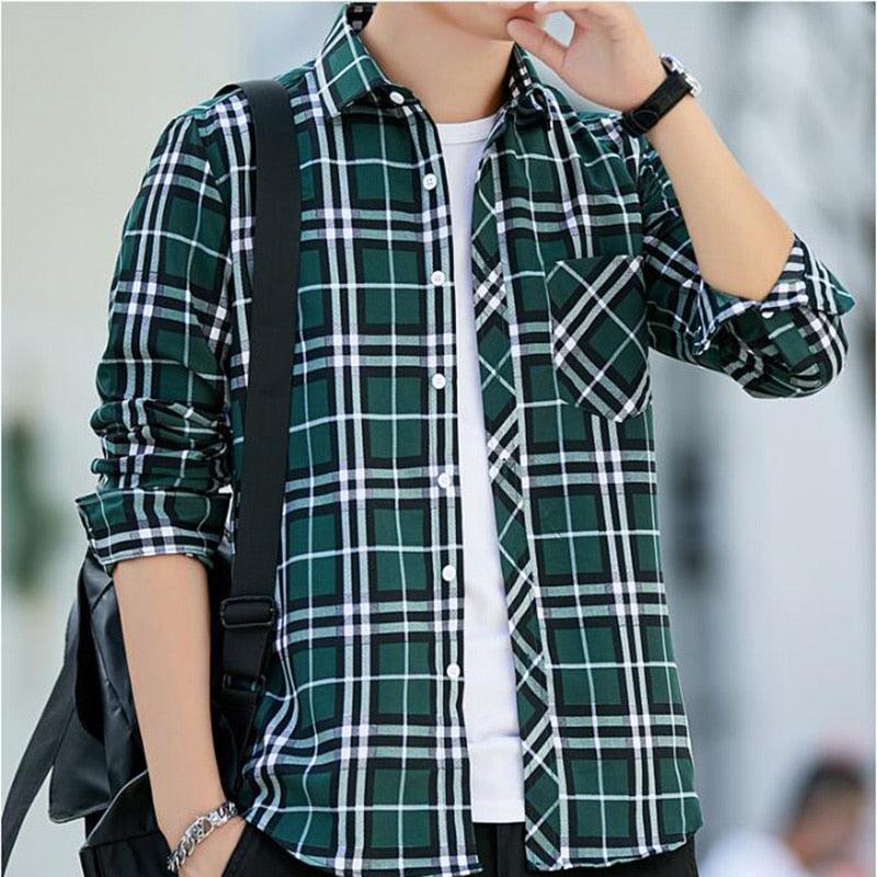 Men Plaid Long Sleeve Shirt - Casual Shirts Slim Fit (2U8)(2U11)