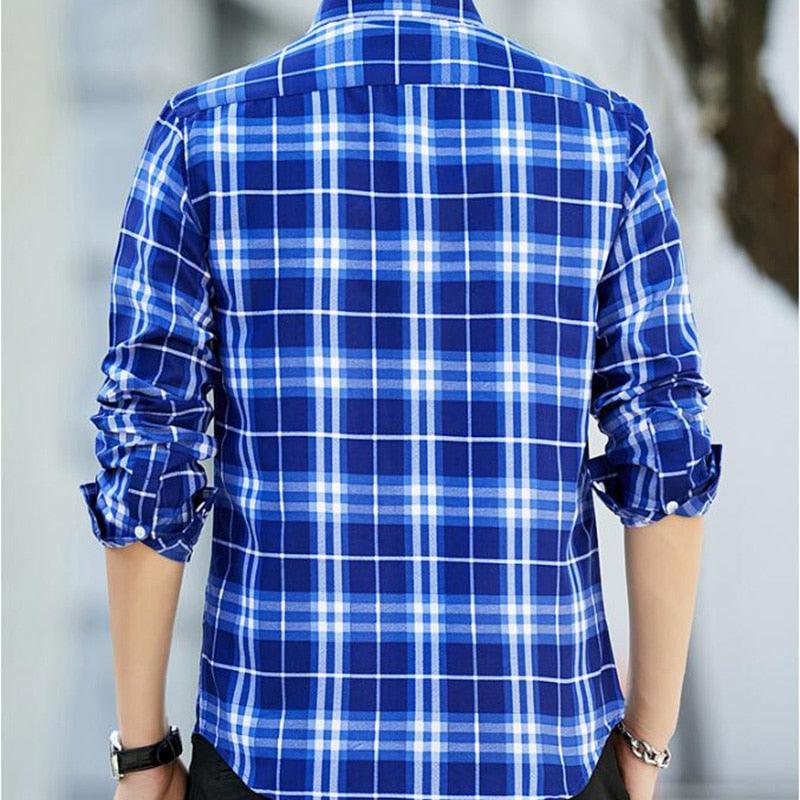 Men Plaid Long Sleeve Shirt - Casual Shirts Slim Fit (2U8)(2U11)