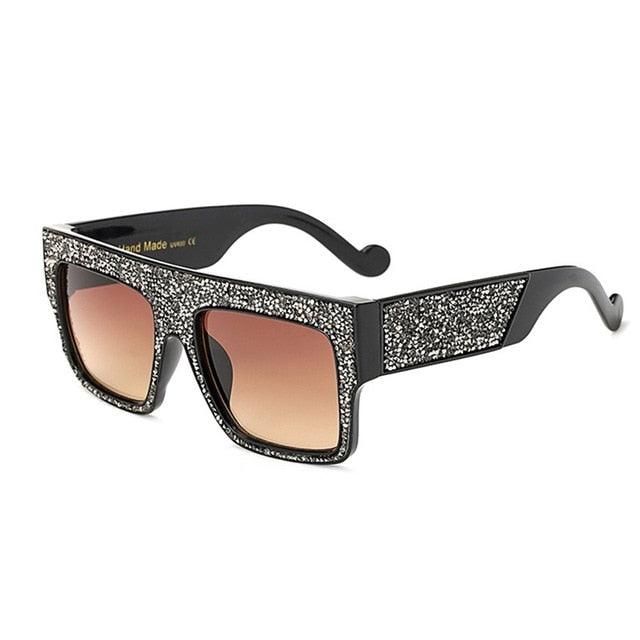 Luxury Rhinestones Cool Driving Sunglasses - New Fashion Square Glasses (D44)(5WH1)