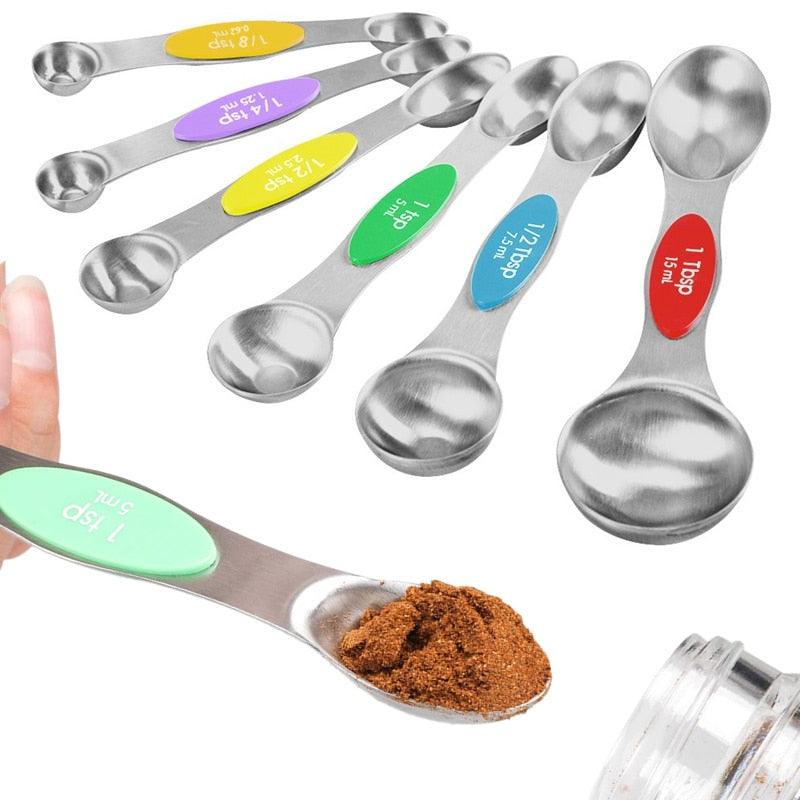 Magnetic Measuring Spoons Set of 6 Heavy Duty Double Ends Stainless Steel Teaspoon Tablespoon (AK4)(AK2)(AK6)
