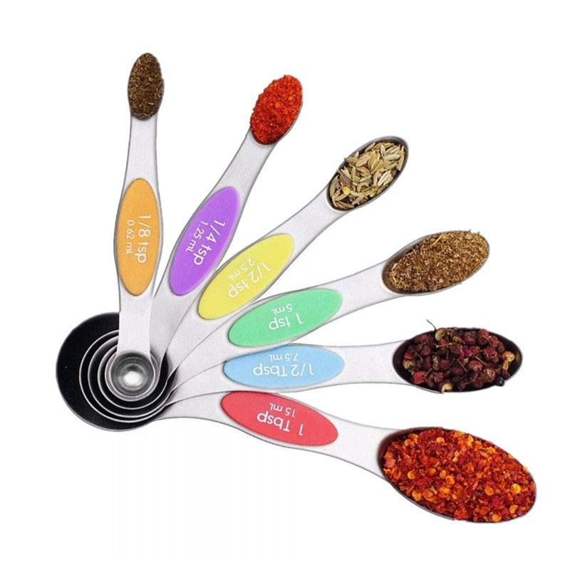 Magnetic Measuring Spoons Set of 6 Heavy Duty Double Ends Stainless Steel Teaspoon Tablespoon (AK4)(AK2)(AK6)