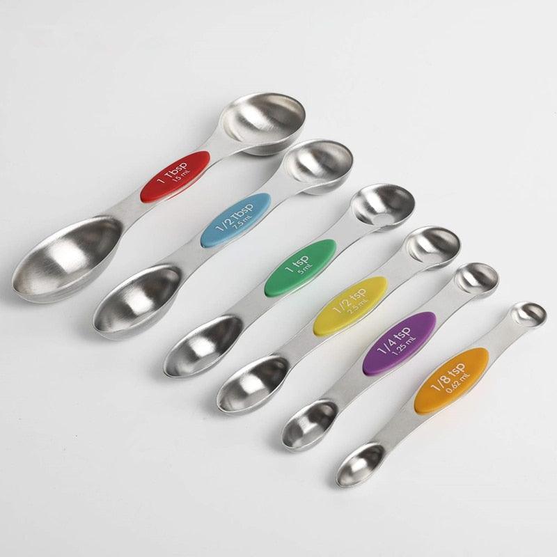 Magnetic Measuring Spoons Set of 6 Heavy Duty Double Ends Stainless Steel Teaspoon Tablespoon (AK4)(AK2)(AK6)