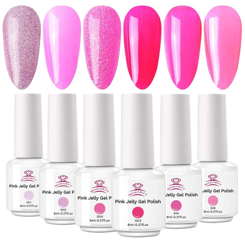6 Color Pink Jelly Gel Polish Set 8ML Nail Polish (N1)(1U85)