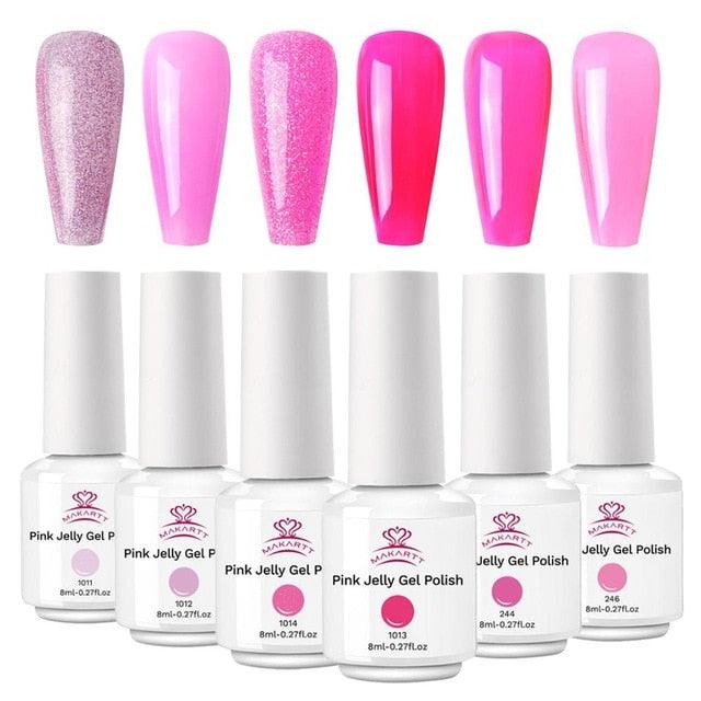 6 Color Pink Jelly Gel Polish Set 8ML Nail Polish (N1)(1U85)