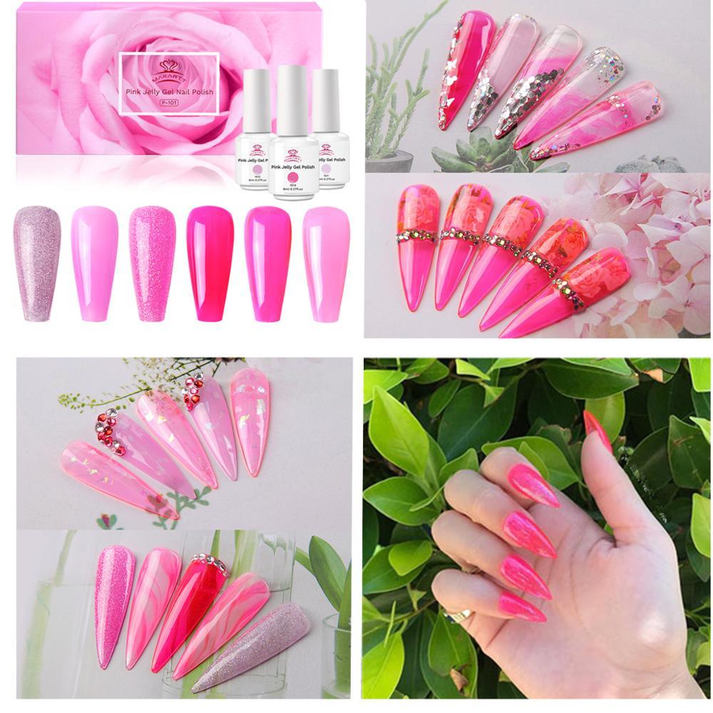 6 Color Pink Jelly Gel Polish Set 8ML Nail Polish (N1)(1U85)