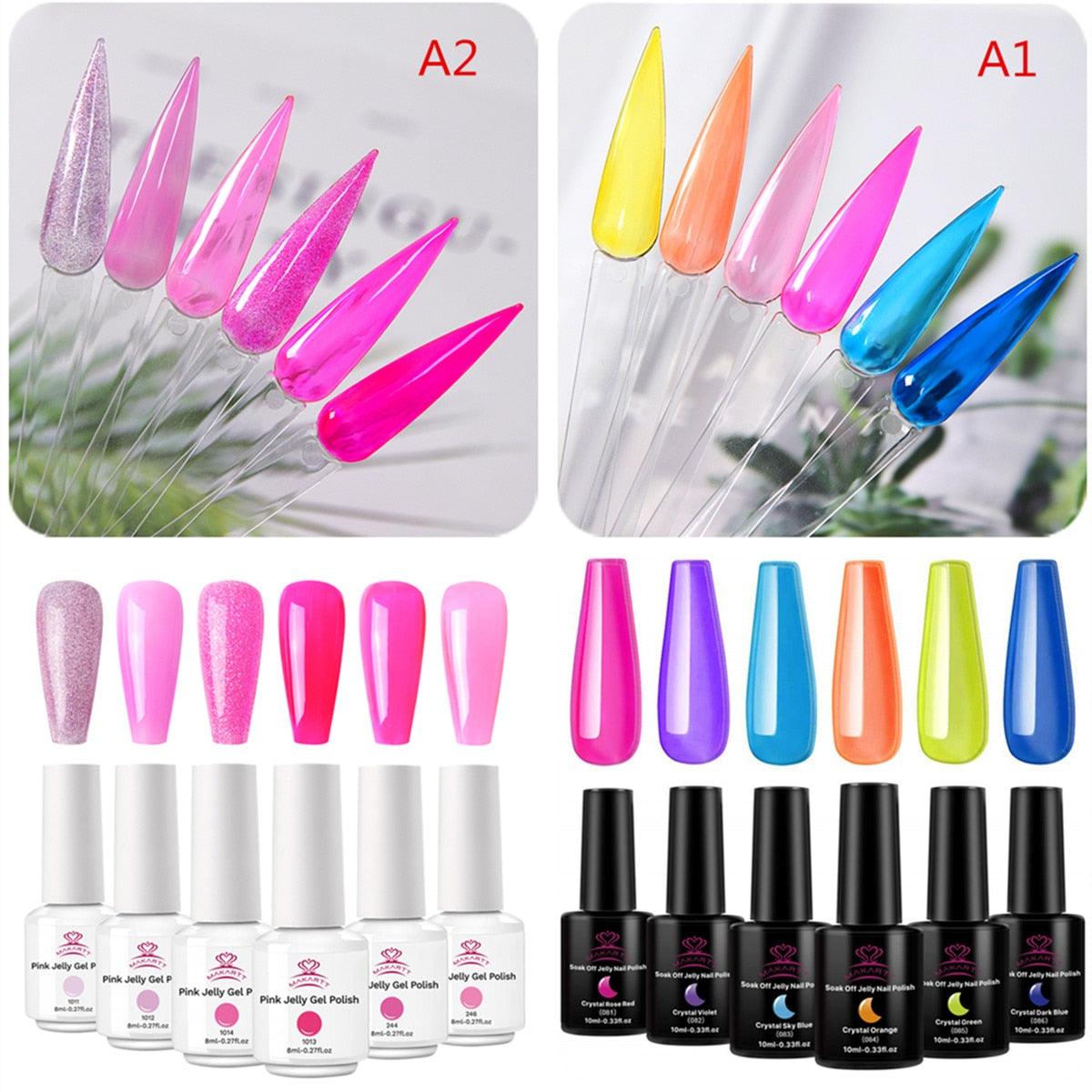 6 Color Pink Jelly Gel Polish Set 8ML Nail Polish (N1)(1U85)