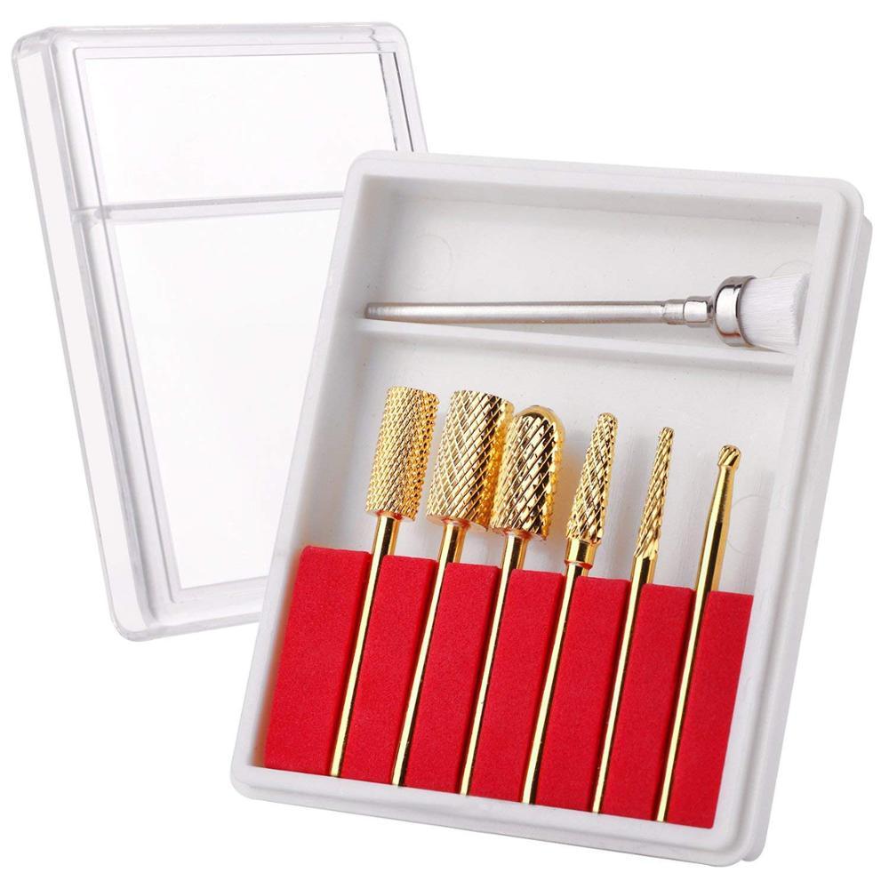 Carbide Nail Drill Bit Set 3/32 Gold Carbide Nail Drill Bit 7Pcs Remove Gel Polish Nail Gel Dip Powder Drill Bit (N3)(1U85)